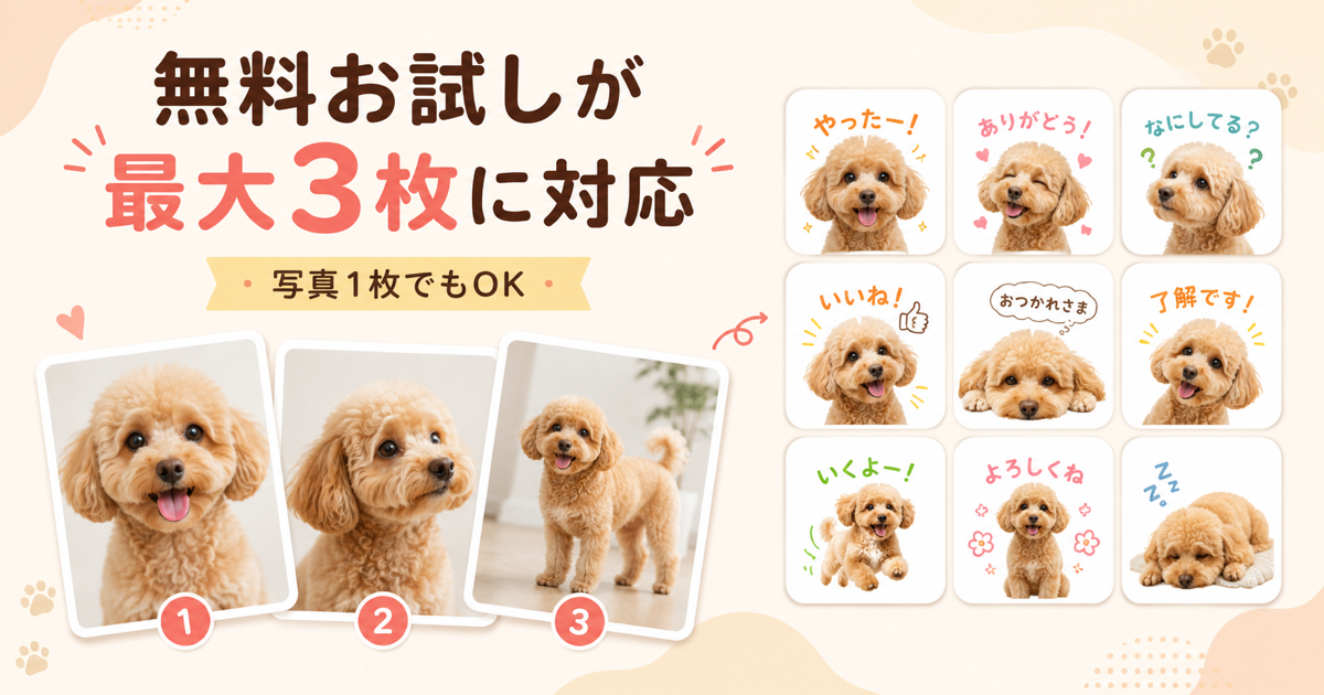 ペットLINEスタンプは写真何枚必要?無料お試しが最大3枚に対応