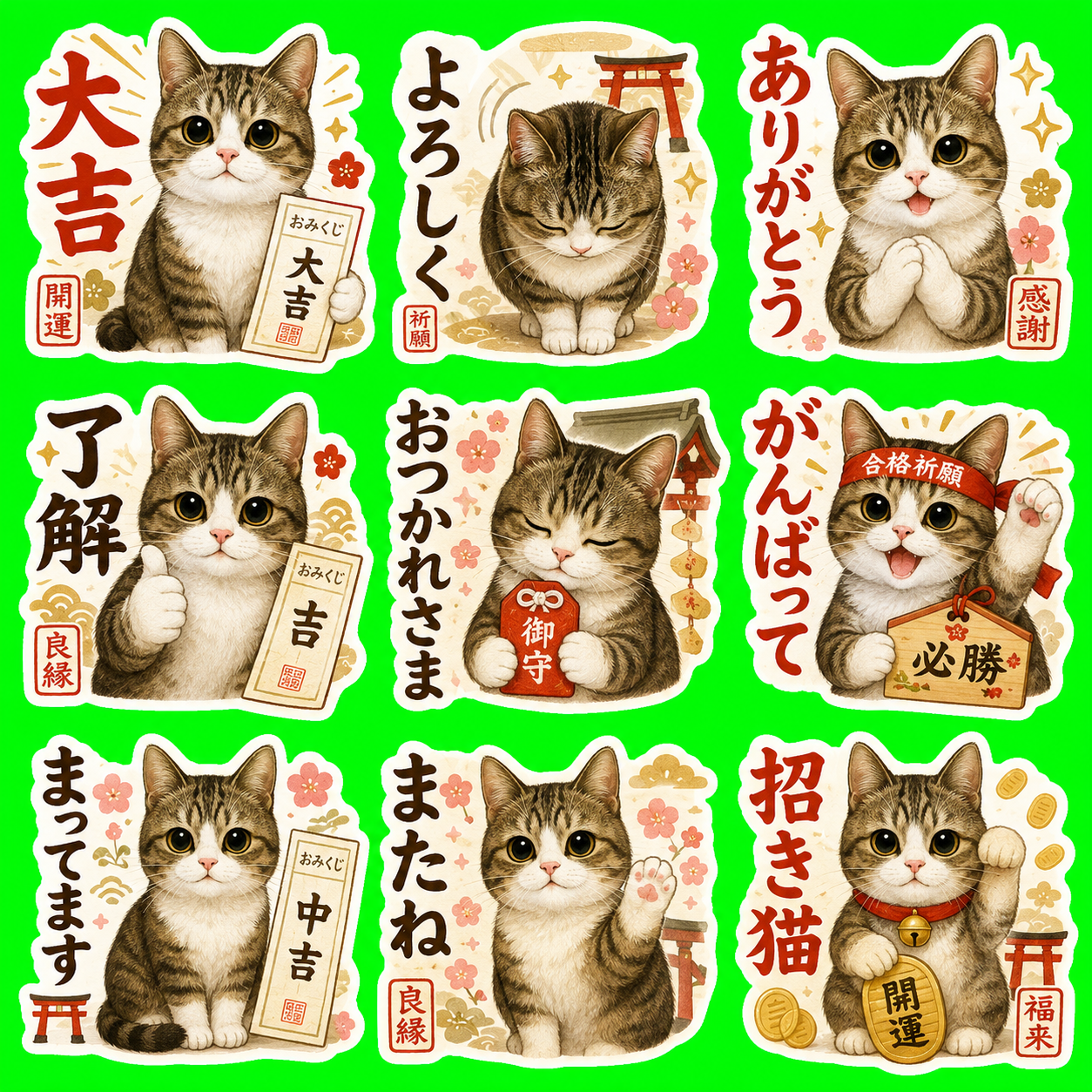 おみくじ・神社風のLINEスタンプ作風サンプル