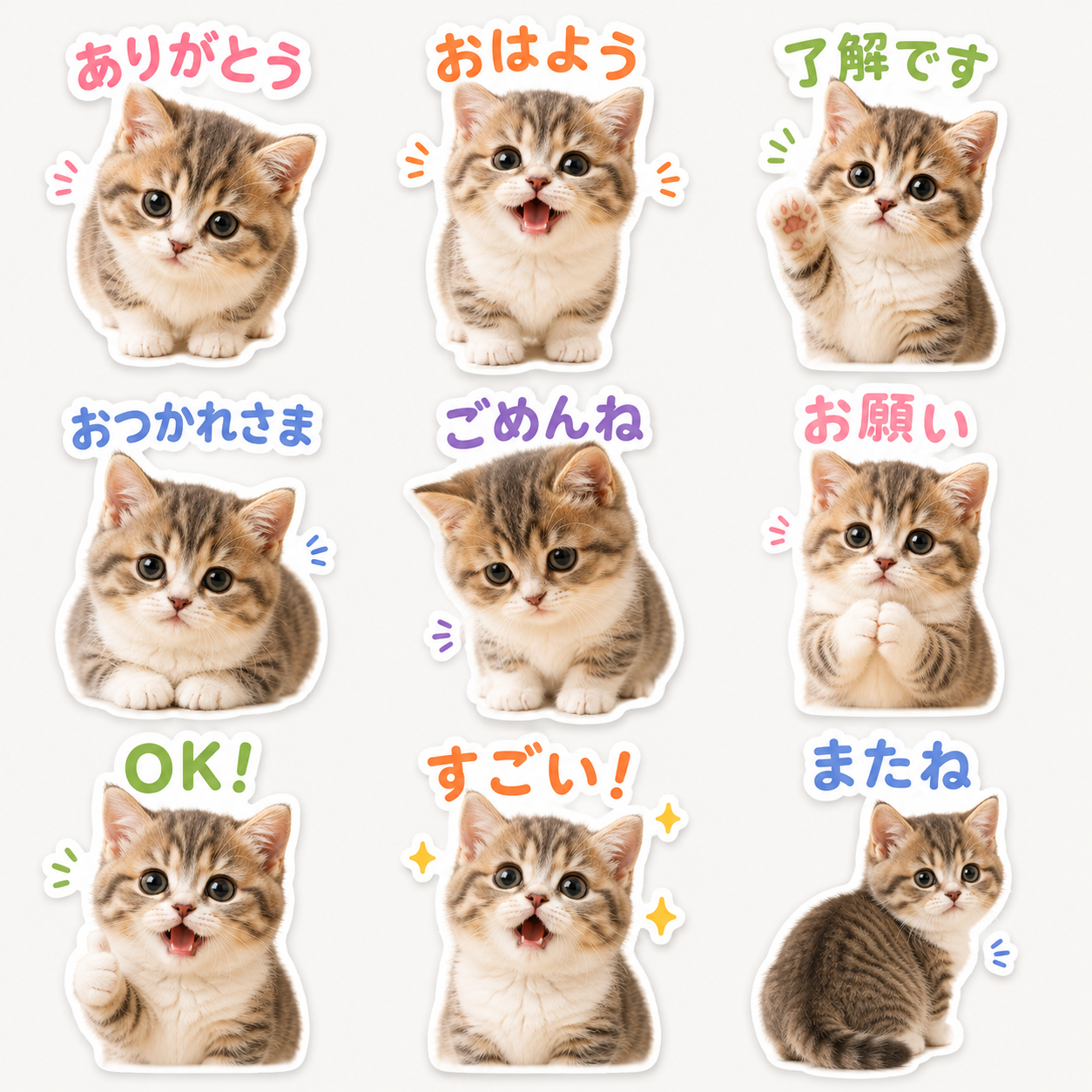 切り抜きクリーンシール風のLINEスタンプ作風サンプル