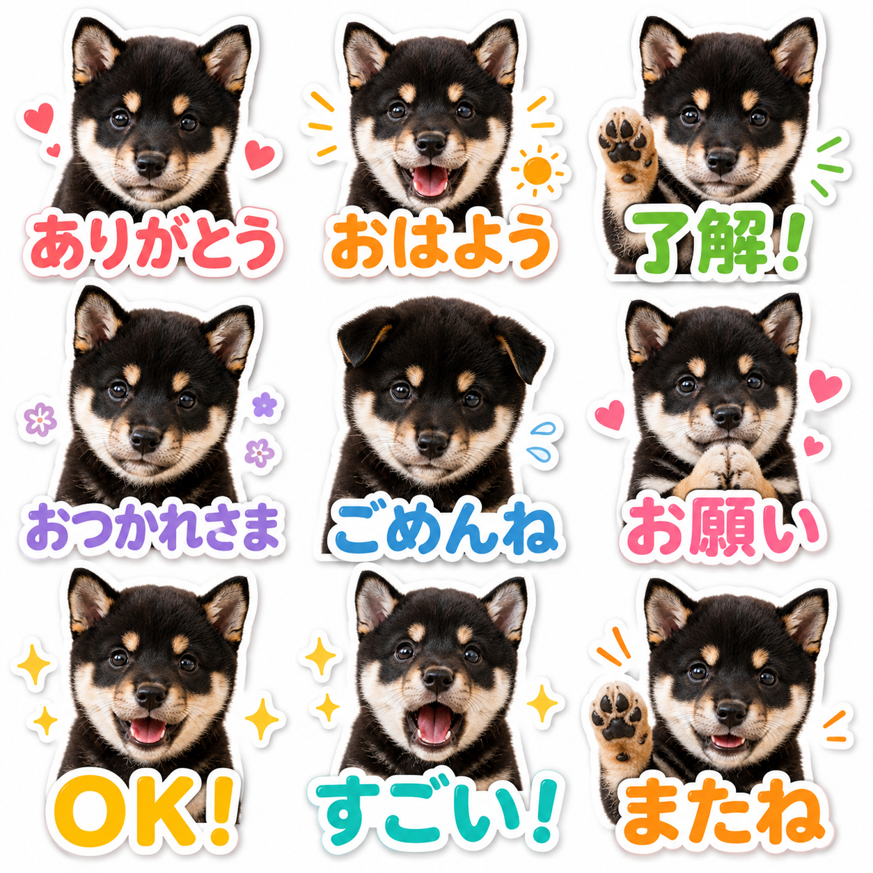 顔アップ太文字風のLINEスタンプ作風サンプル