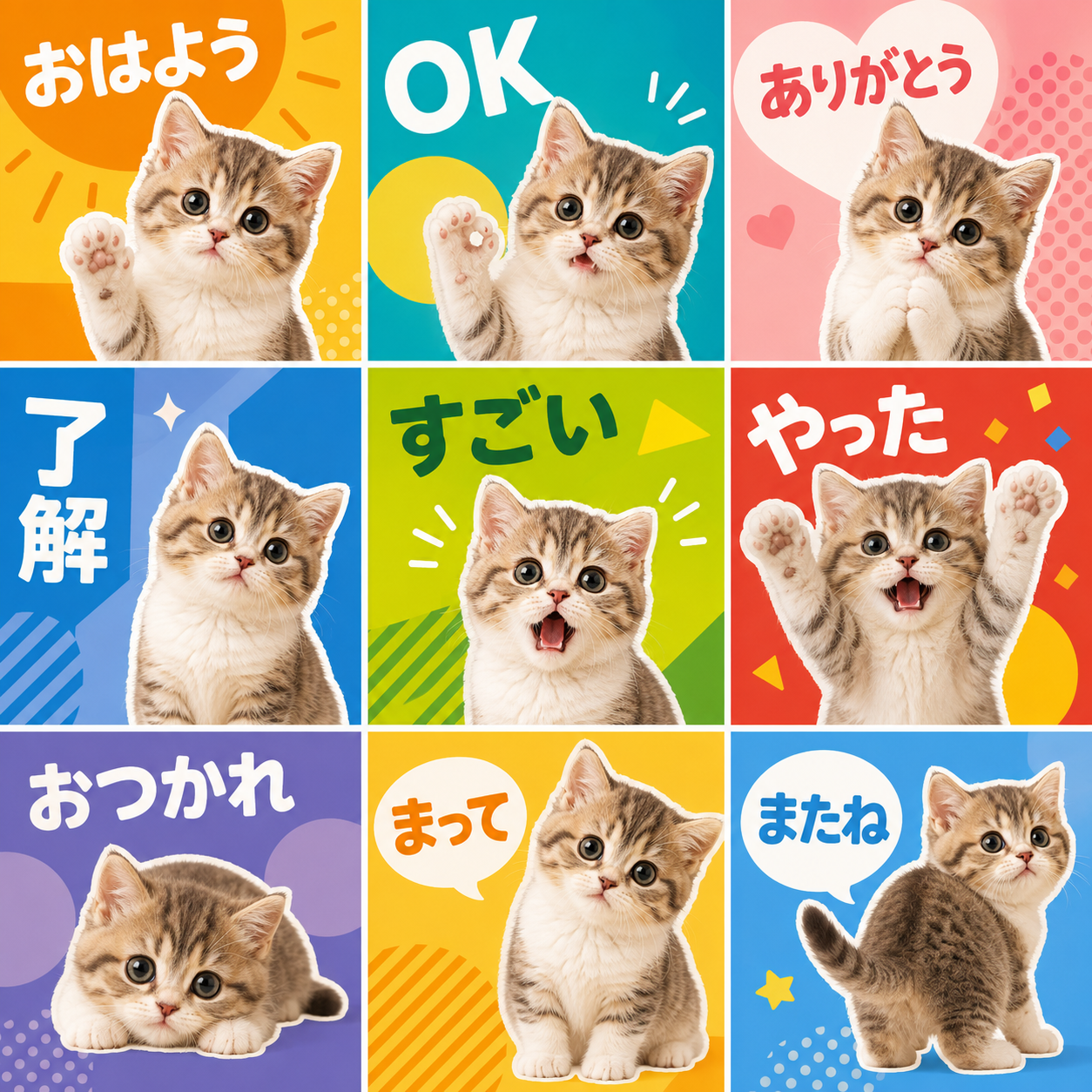 フラットジオカラー風のLINEスタンプ作風サンプル