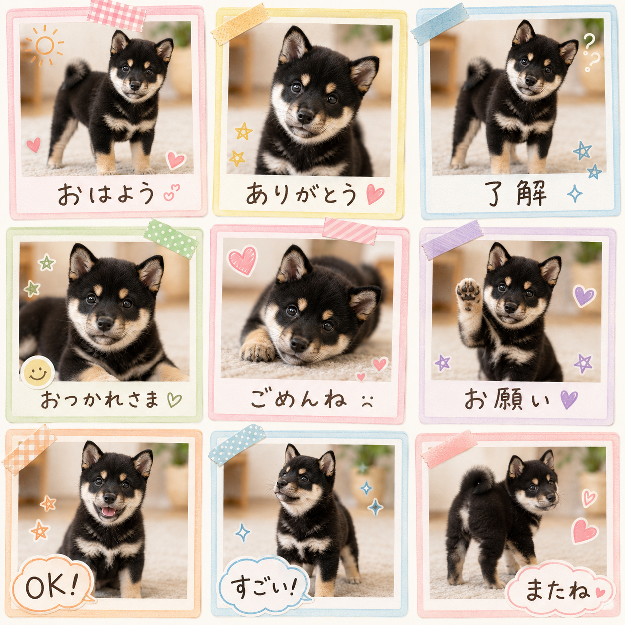 手作りコラージュ風のLINEスタンプ作風サンプル