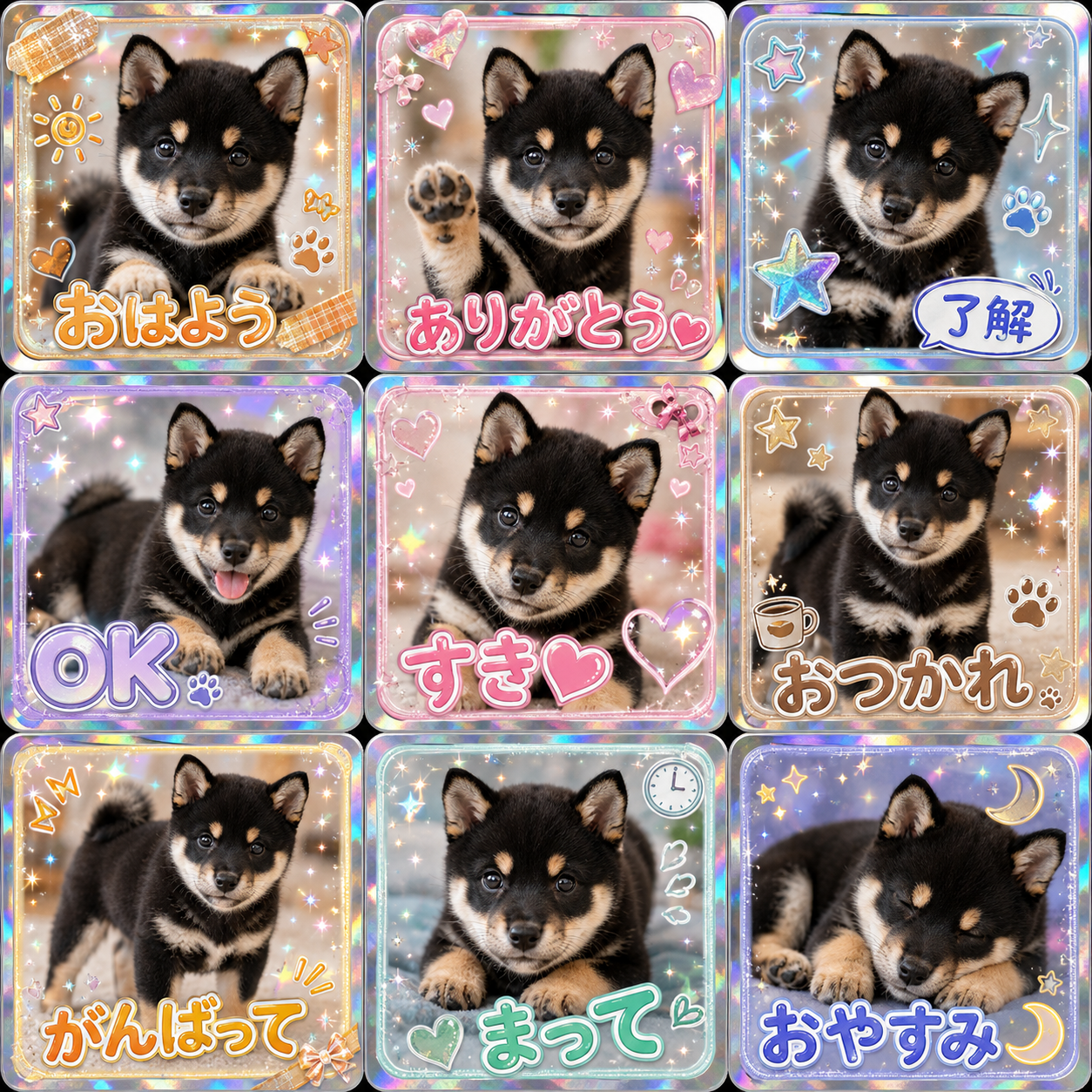 K-POP風ホログラムトレカ風のLINEスタンプ作風サンプル