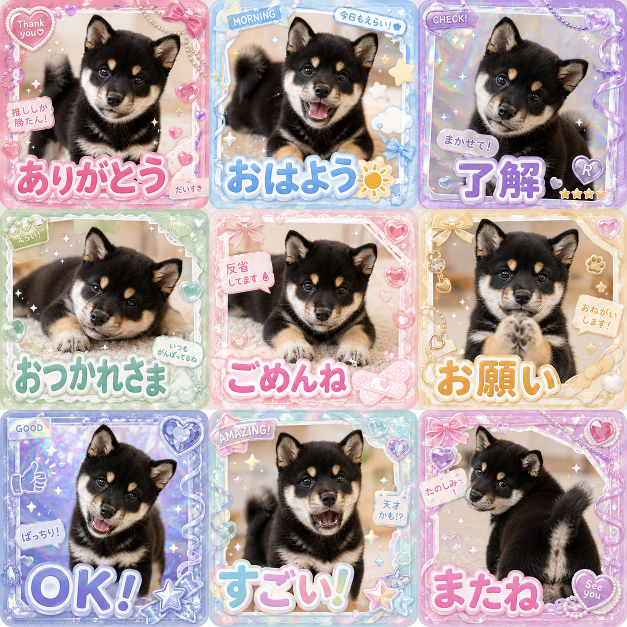 ホロカード風のLINEスタンプ作風サンプル