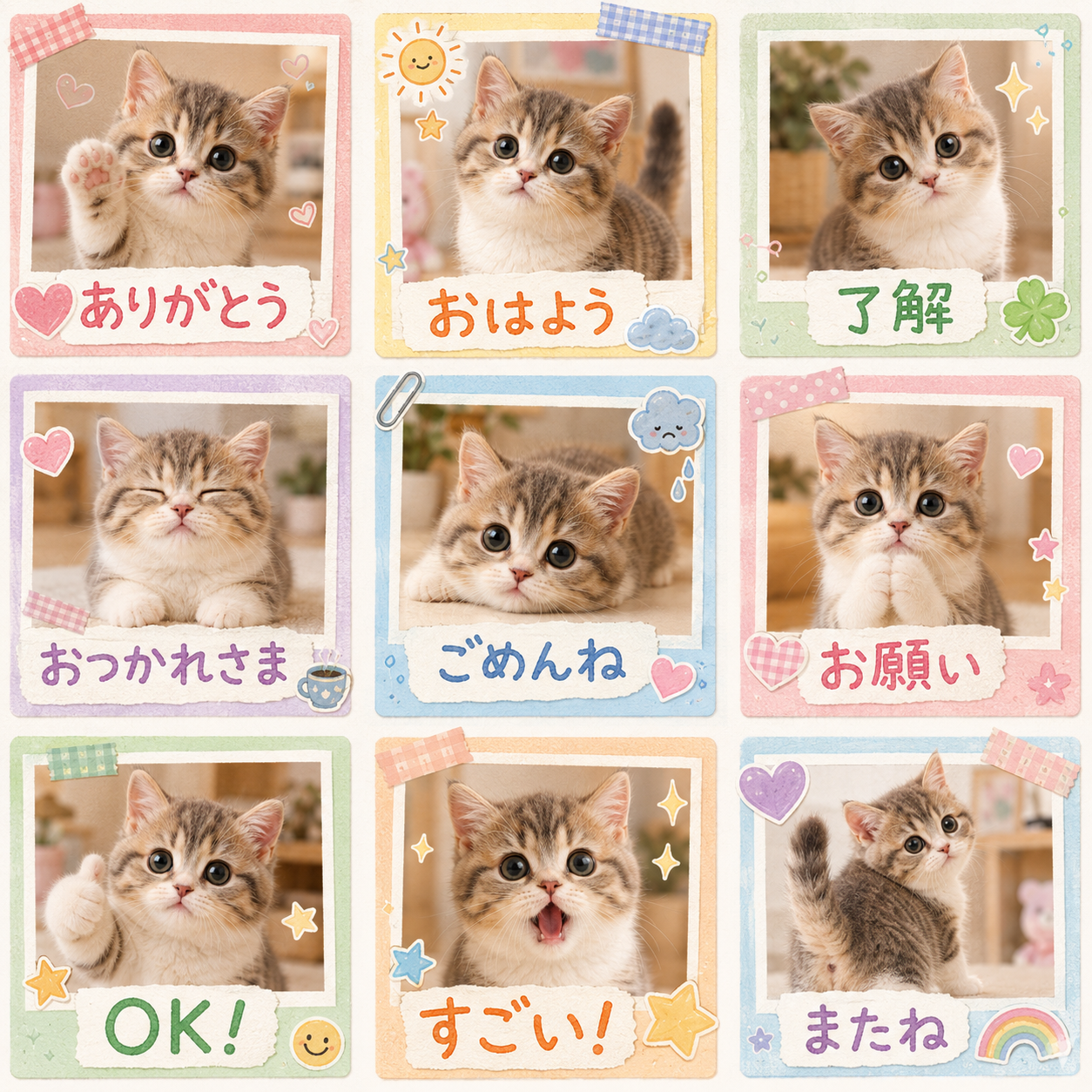 韓国プリ・フォトブース風のLINEスタンプ作風サンプル