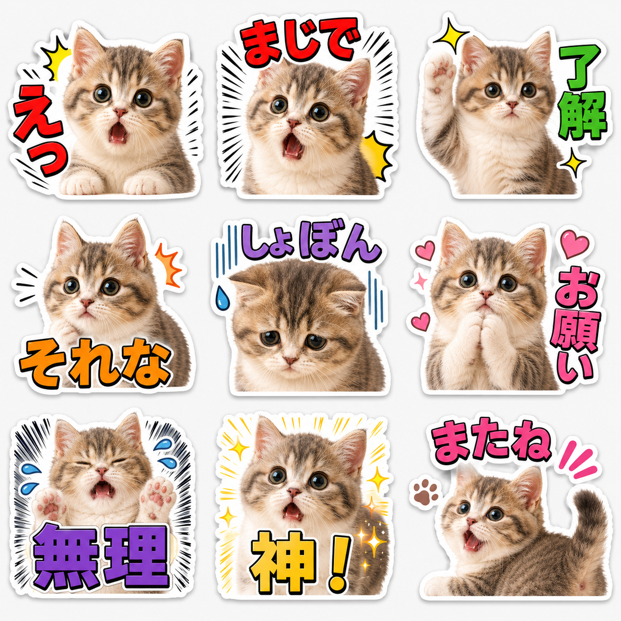 ミームリアクション風のLINEスタンプ作風サンプル