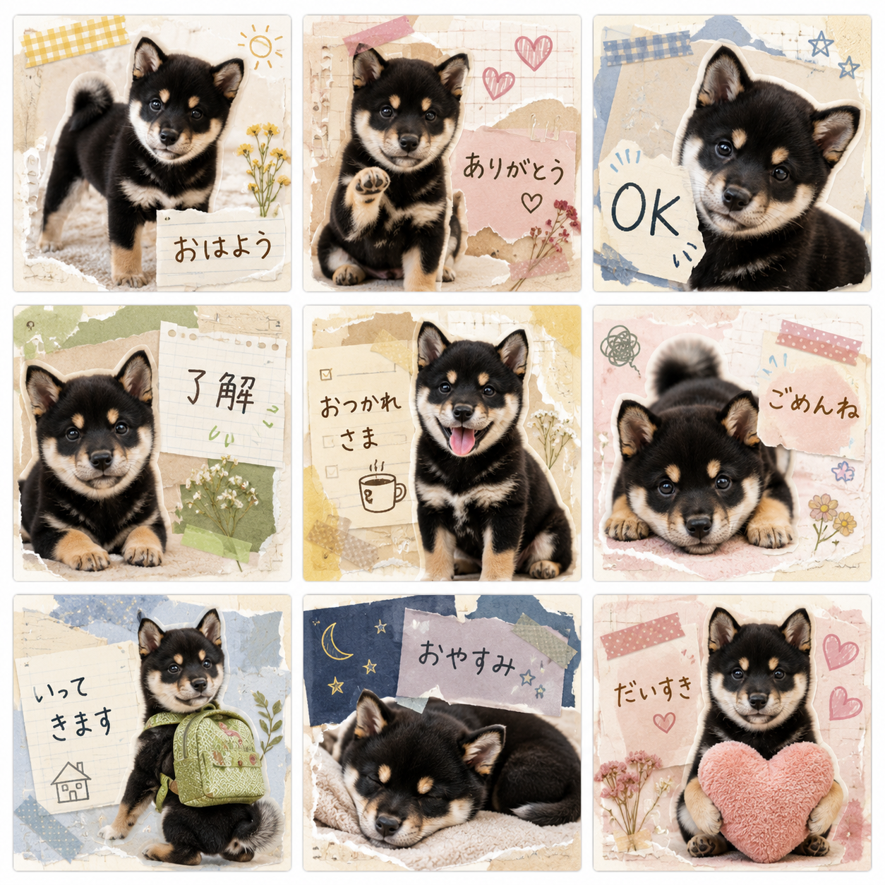 ぬい撮り・旅行風のLINEスタンプ作風サンプル