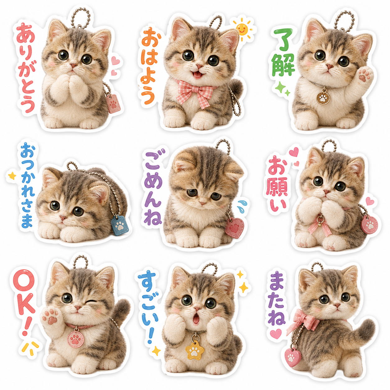 ぬいぐるみチャーム風のLINEスタンプ作風サンプル