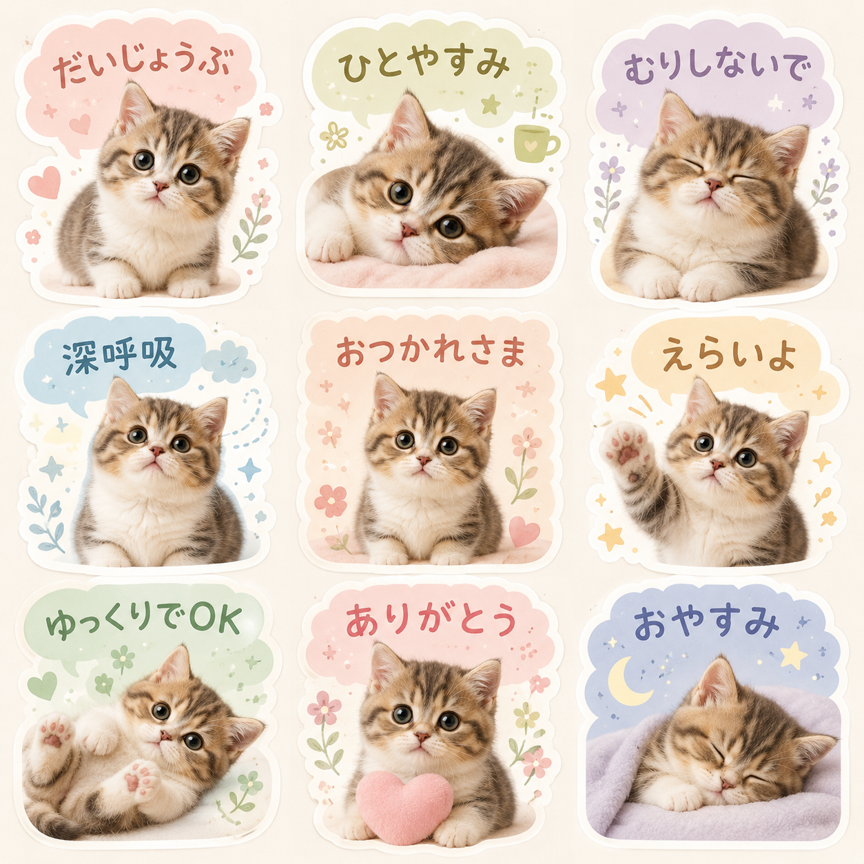 温かいグラデーションホログラム風のLINEスタンプ作風サンプル