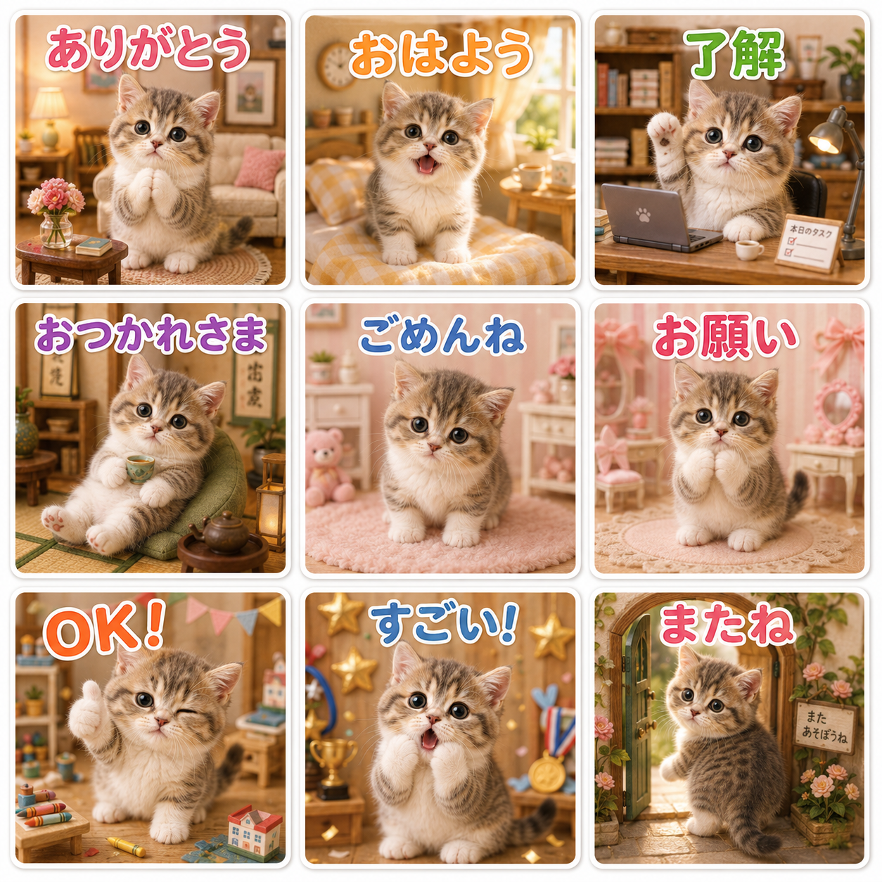 癒し・肯定メッセージ風のLINEスタンプ作風サンプル